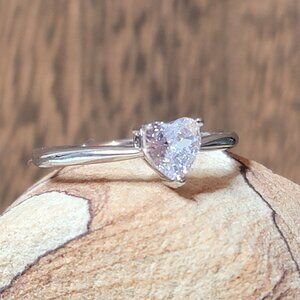 Crystal Heart Solitaire Ring - NEW - Size 9 - 18k white gold